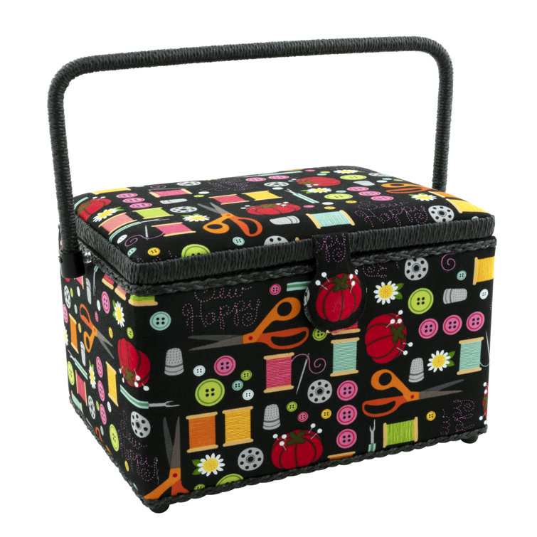 Dritz Large Sewing Basket With Removable Tray, Built-In Pin Cushion And